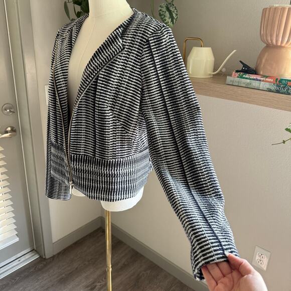 DKNY Black White Striped Front Zip Jacket Size 12 Preppy Workwear Classic - Picture 4 of 9